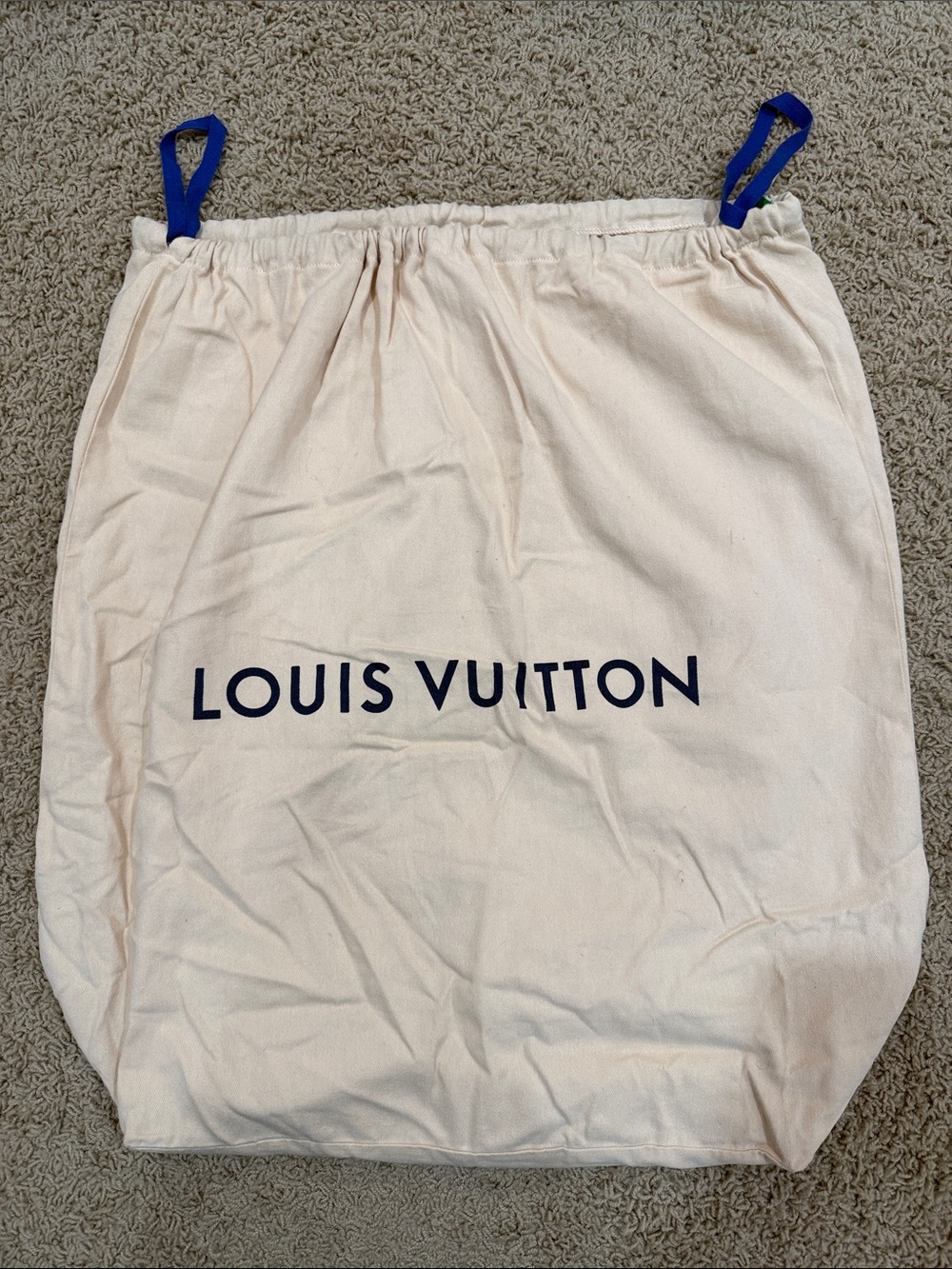 Louis Vuitton Kids Drawstring Dust Bag - Cream with Blue Logo Tabs